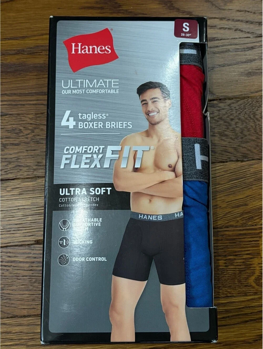 Hanes Ultimate Comfort Flex Fit Boxer Briefs 4 Pack Small New Open Box
